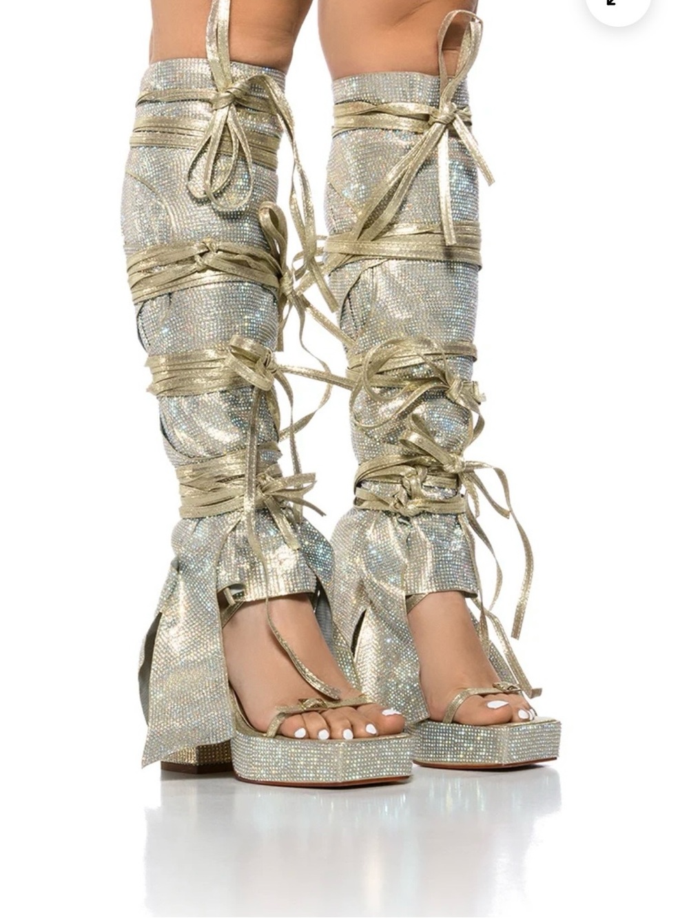 Gold Crystal Embellished Block Heel Sandals for Women